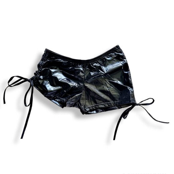 Metallic black wet-look triangle bralette + gathered tie hot pants Fits AU 6-10 - Picture 3 of 16